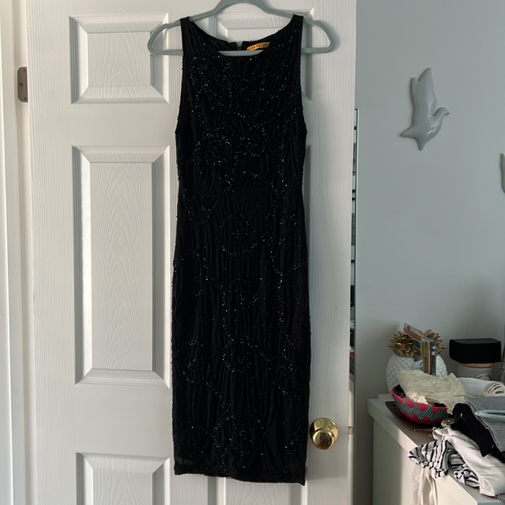 Alex & Olivia black beaded dress long